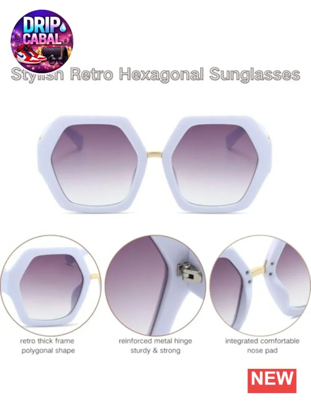 Oversized Vintage Hexagonal Sunglasses Women UV400 Polycarbonate Retro Shades